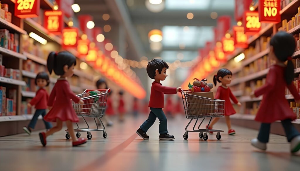 Crianças fazendo compras em mercado